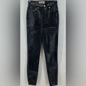 Free People  We The Free  Liquid Black Button Fly Skinny Jean Faux Leather 24